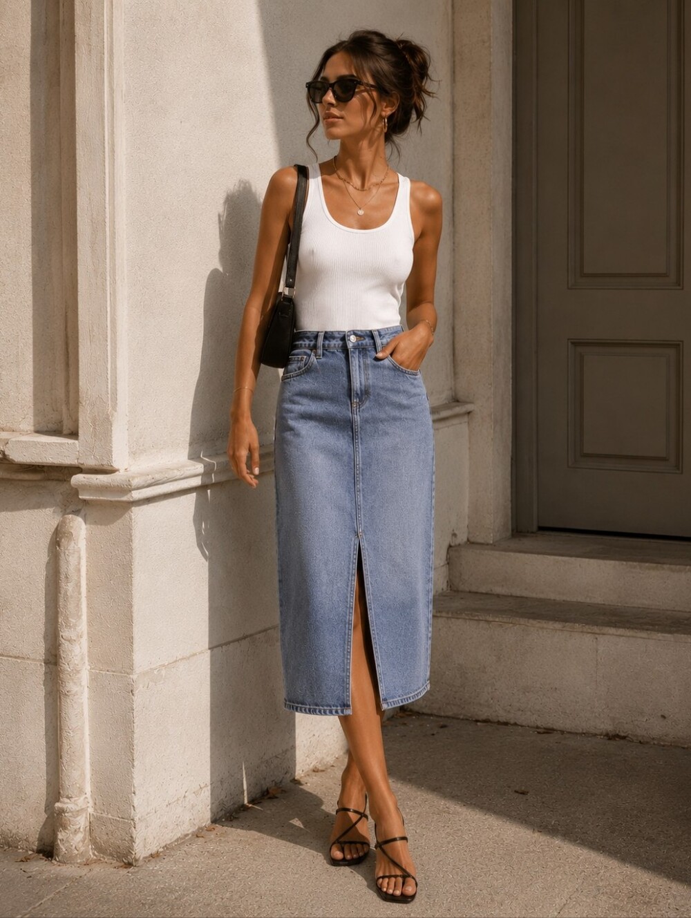 Guess NWT Midi Jean Skirt In Vintage Finish
